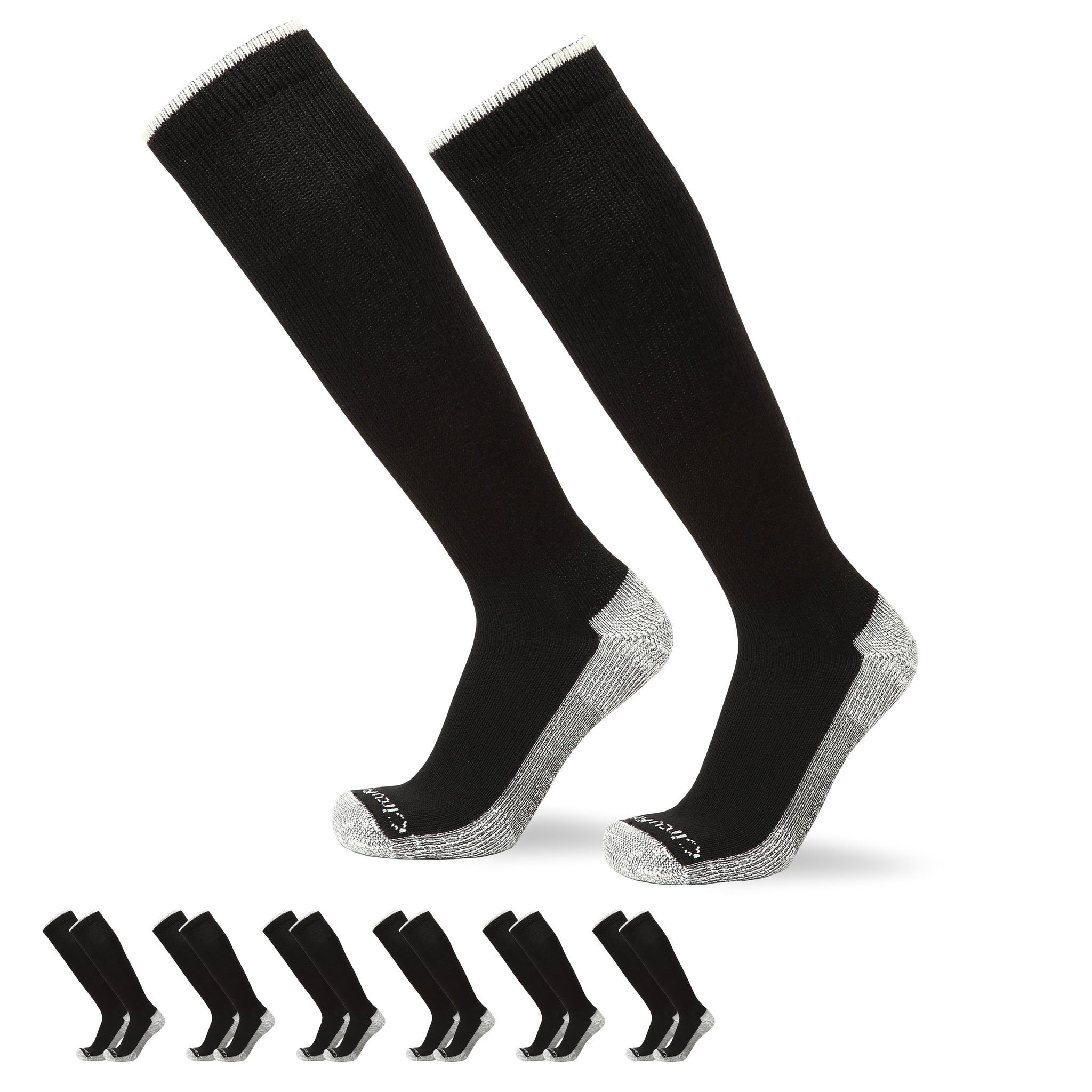 Seamless Diabetic Over-The-Calf Socks- 3 Pack (6 Count), Large, Black White  & White